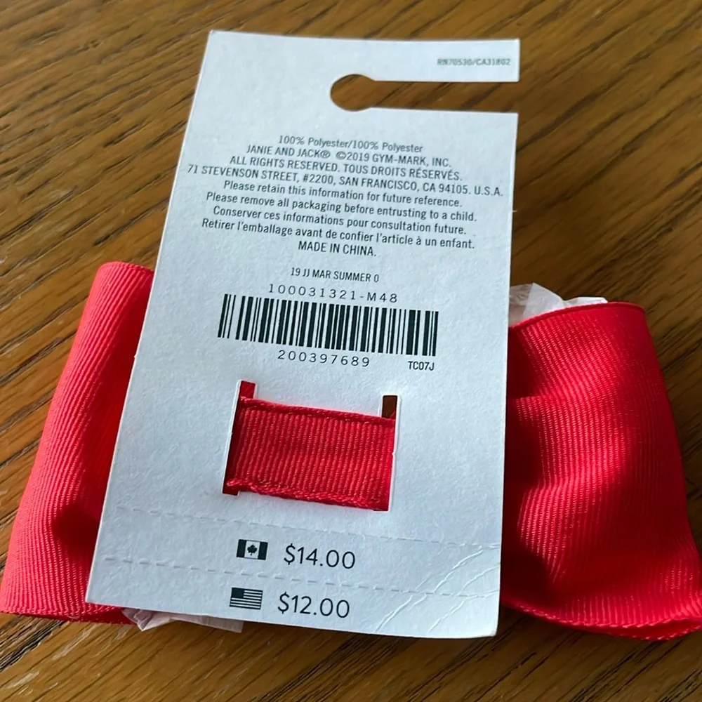 Janie and Jack Red Hair Bow NWT